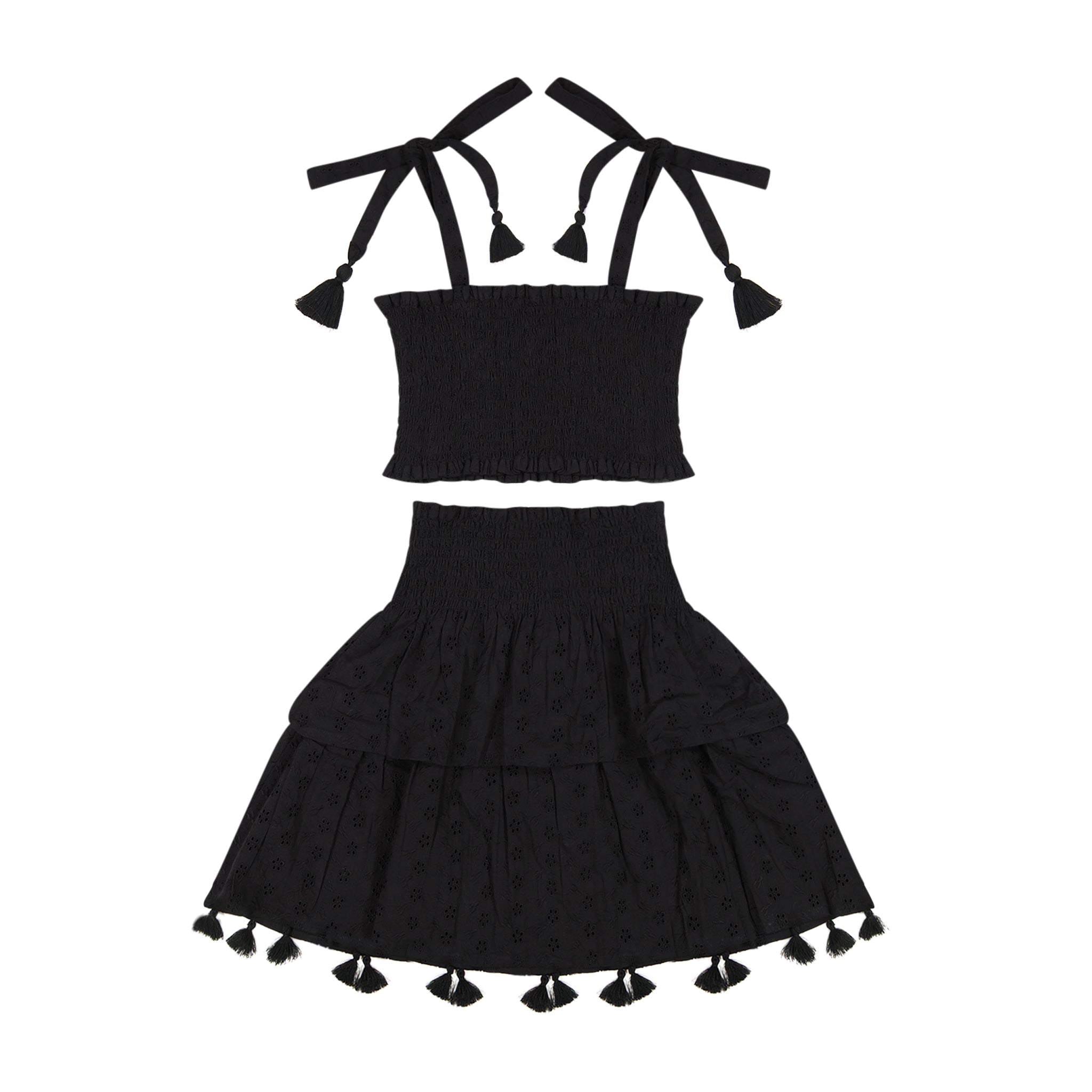Noelle Girls Top and Skirt Set Black Eyelet