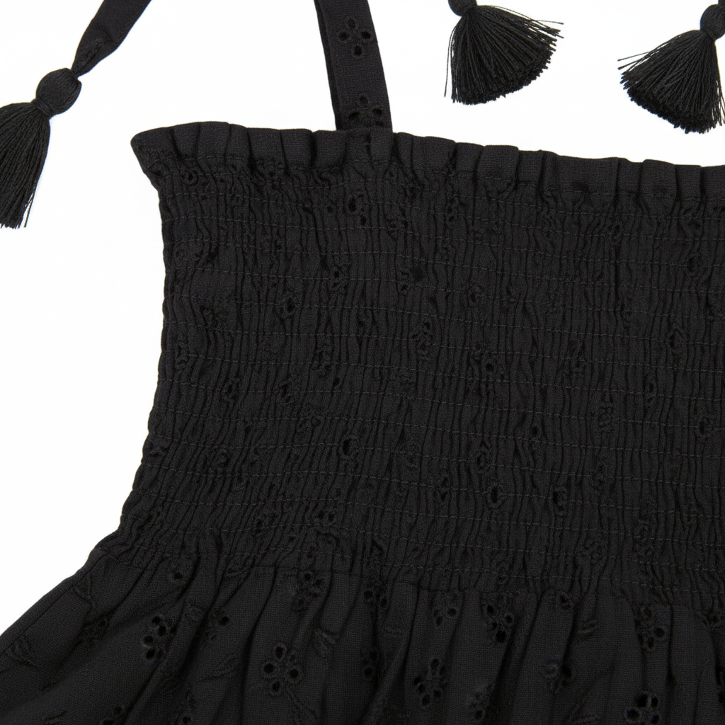 Noelle Girls Top and Skirt Set Black Eyelet