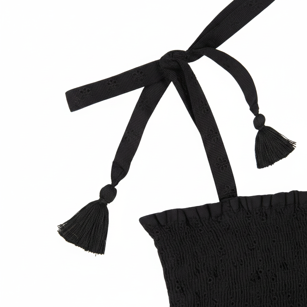 Noelle Girls Top and Skirt Set Black Eyelet