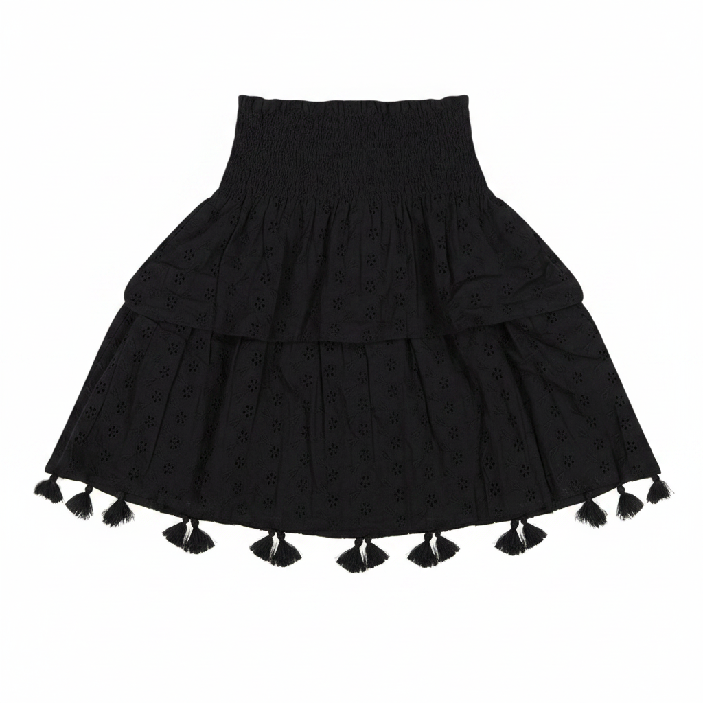 Noelle Girls Top and Skirt Set Black Eyelet