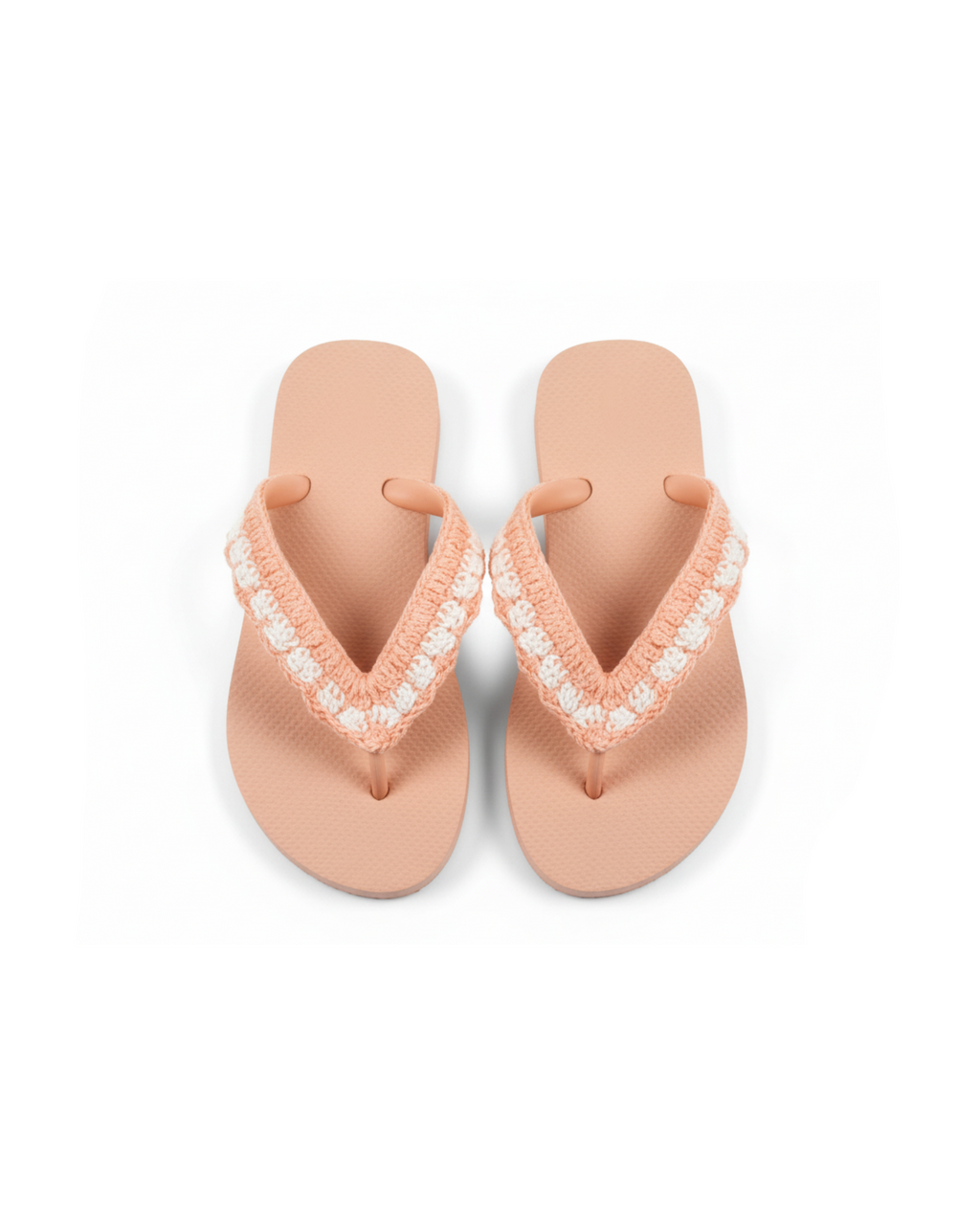 White and salmon crochet flip flop
