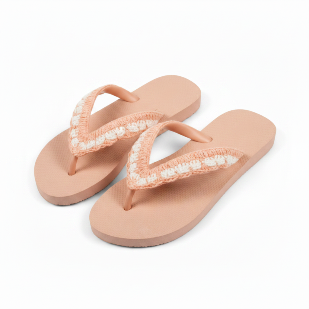 White and salmon crochet flip flop