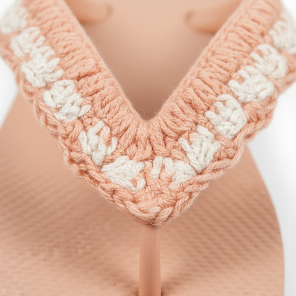 White and salmon crochet flip flop