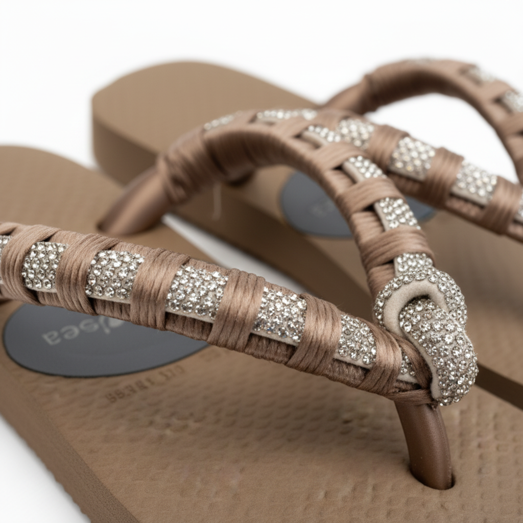 TAN CRYSTAL AND KNOT ON STRAPS