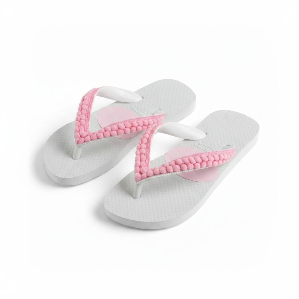 WHITE / PINK POM POM