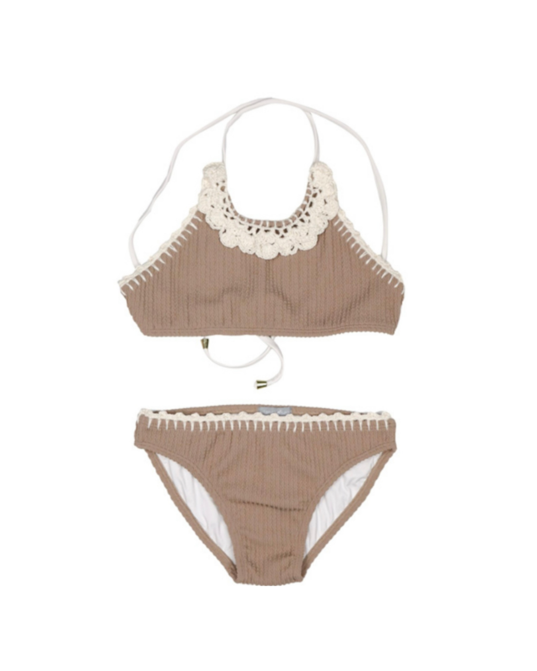 2 PC Tan Crochet Detail