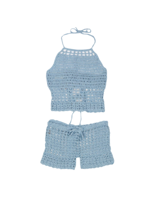 Blue Crochet Shorts