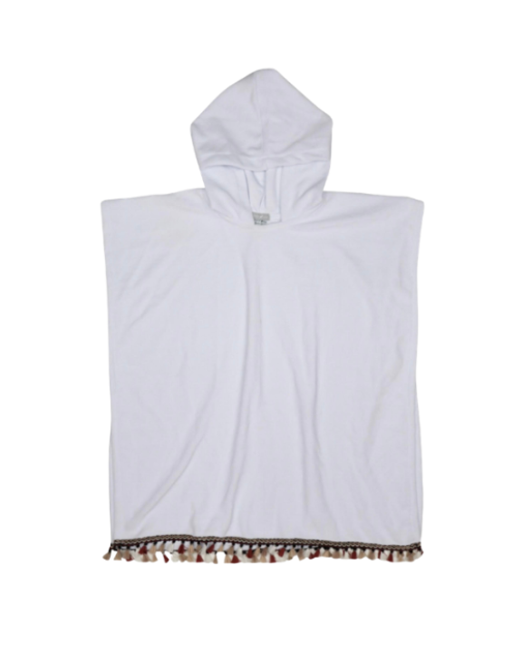 WHITE TERRY PONCHO WITH FRINGES