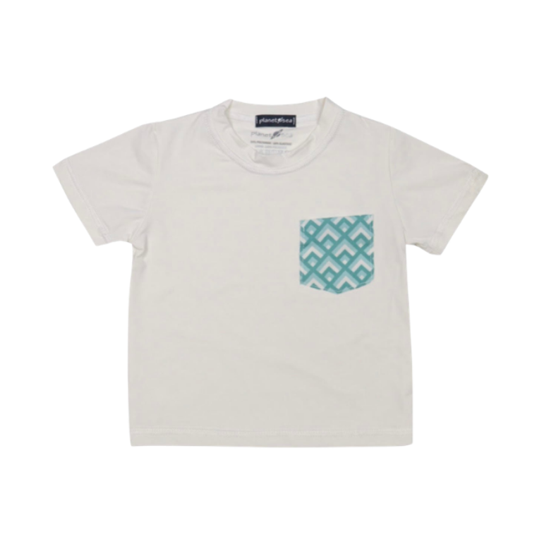 OFF WHITE SHORT SLEEVE RASHGUARD WITH POCKET CHEVRON GREEN