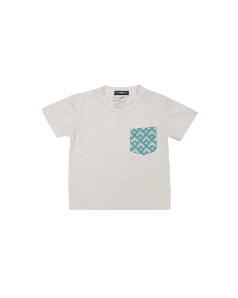 OFF WHITE SHORT SLEEVE RASHGUARD WITH POCKET CHEVRON GREEN