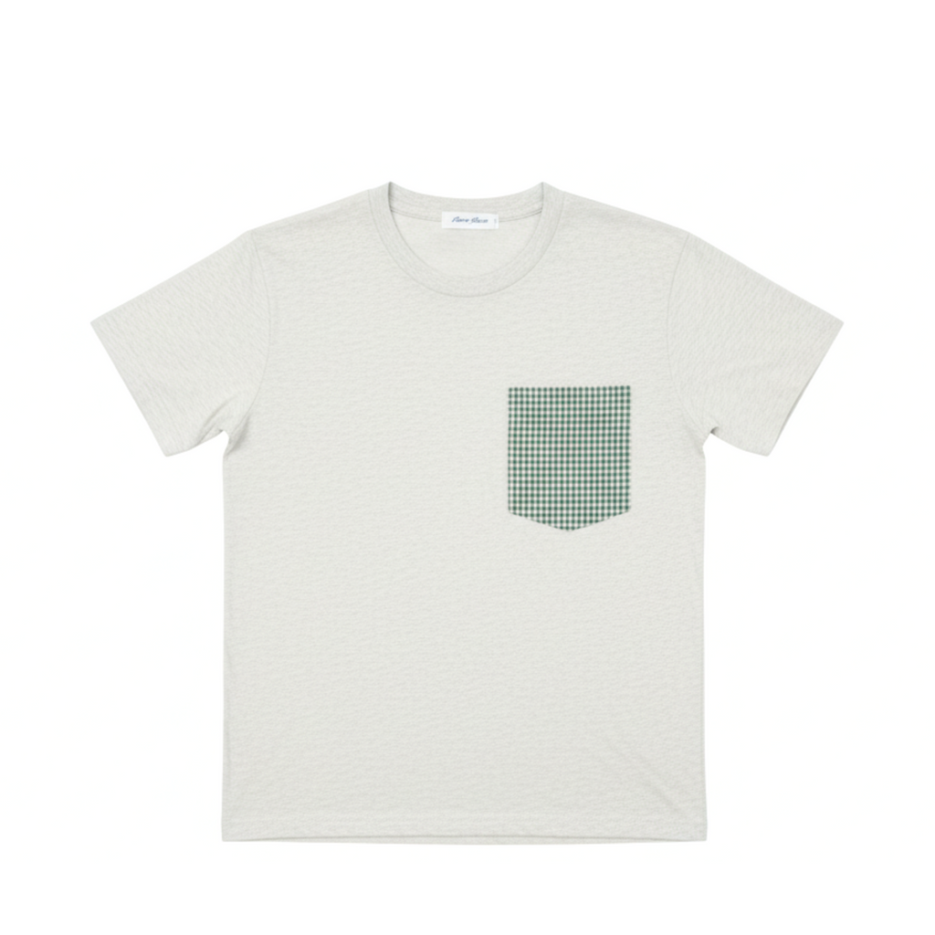 OFF WHITE SHORT SLEEVE RASHGUARD WITH POCKET GREEN GINGHAM