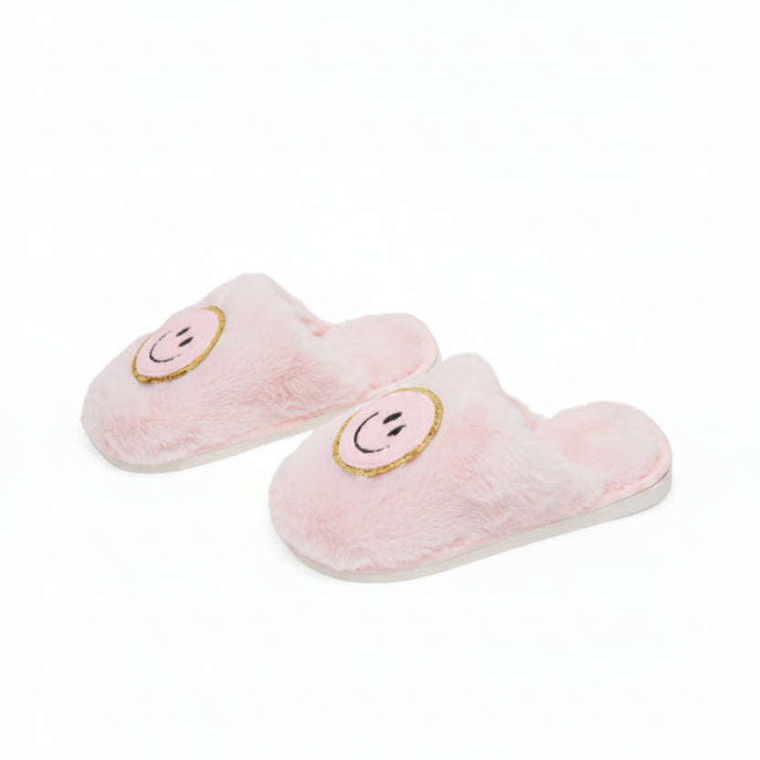 Cali Smiley Face Fuzzy Slippers