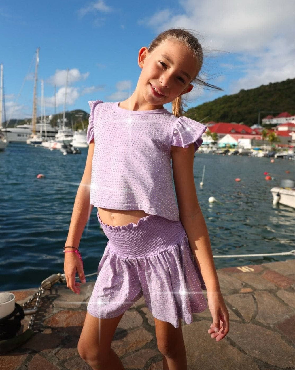 Lavender Crystal Ruffle Short Set   image 1