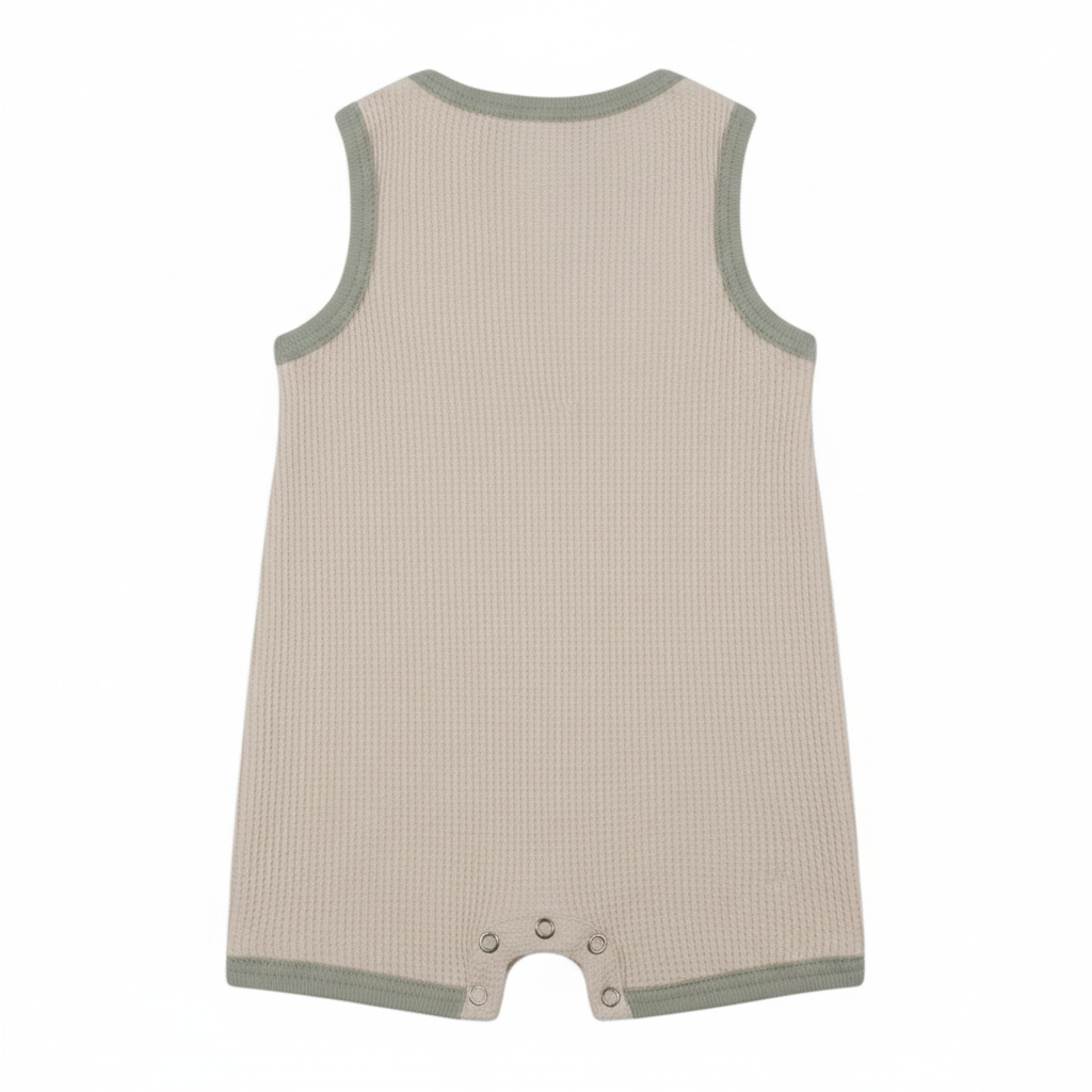 Beige Waffle Playsuit With Contrast Green