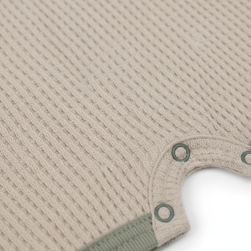 Beige Waffle Playsuit With Contrast Green