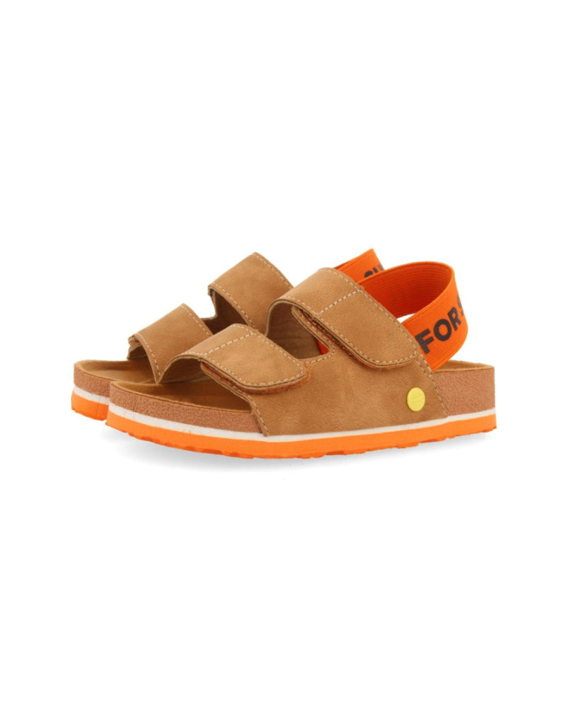 Courgis Boys Tan Footbed Sandals With Orange Details And Text - Brown, 33 image