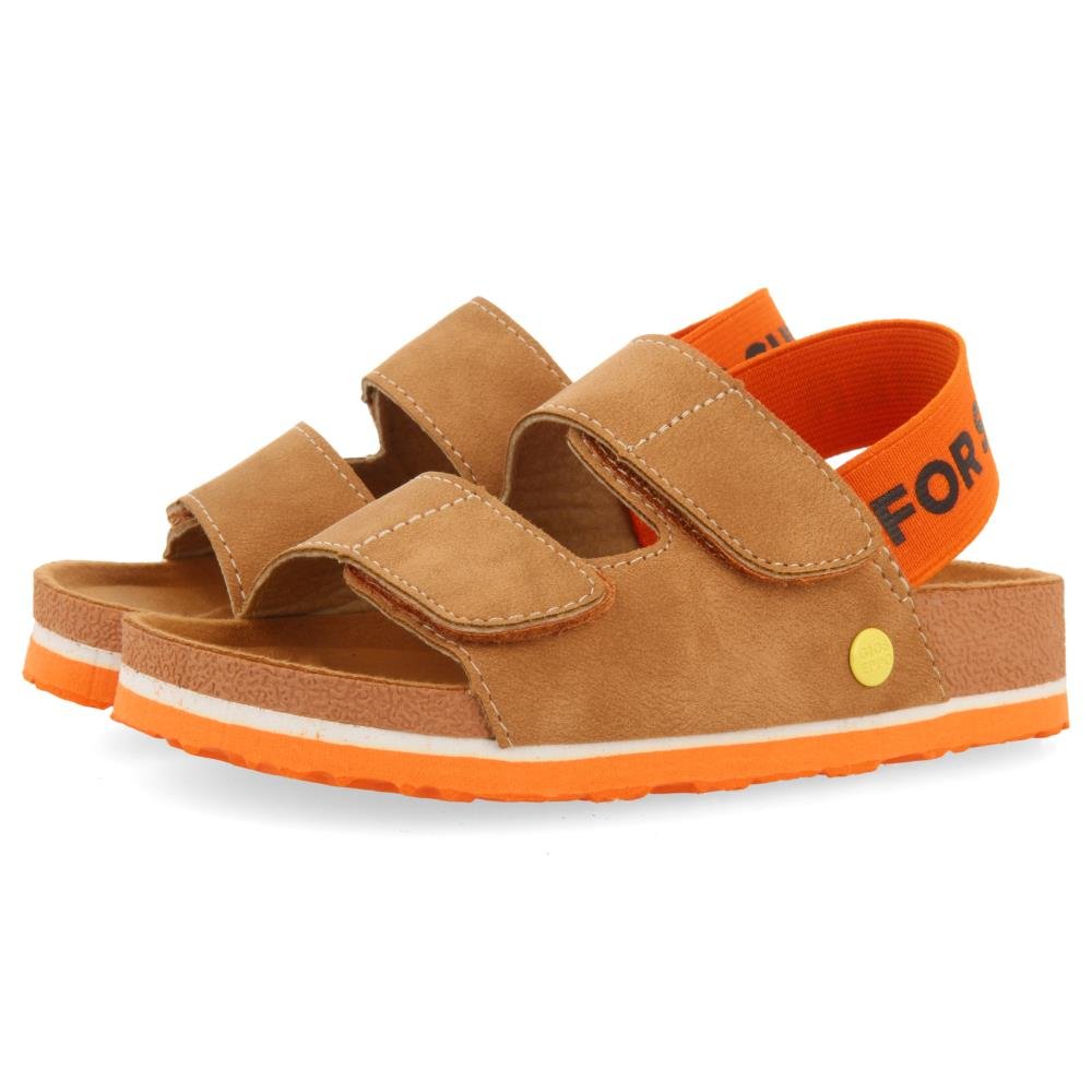 Courgis Boys Tan Footbed Sandals With Orange Details And Text - Brown, 33 image