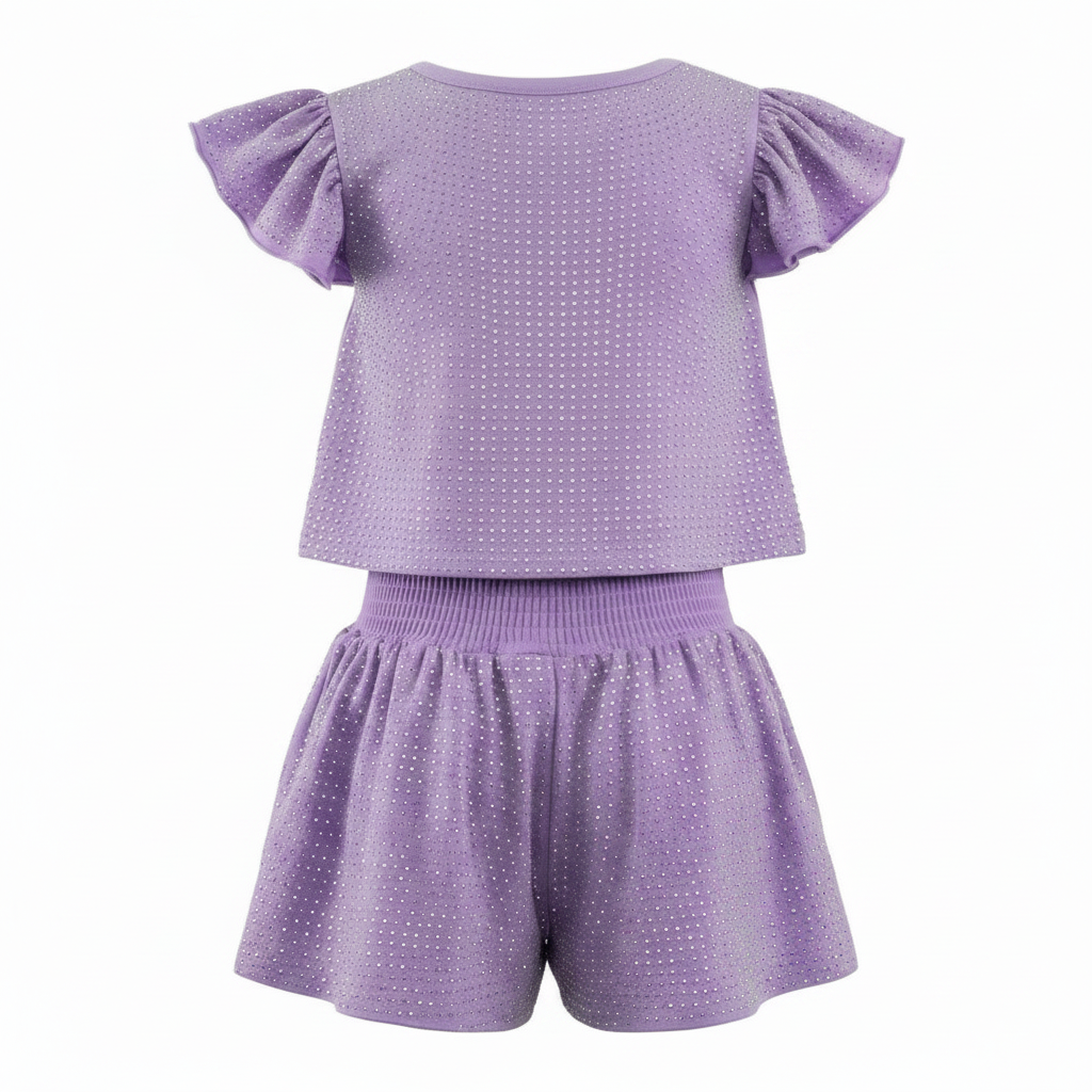 Lavender Crystal Ruffle Short Set