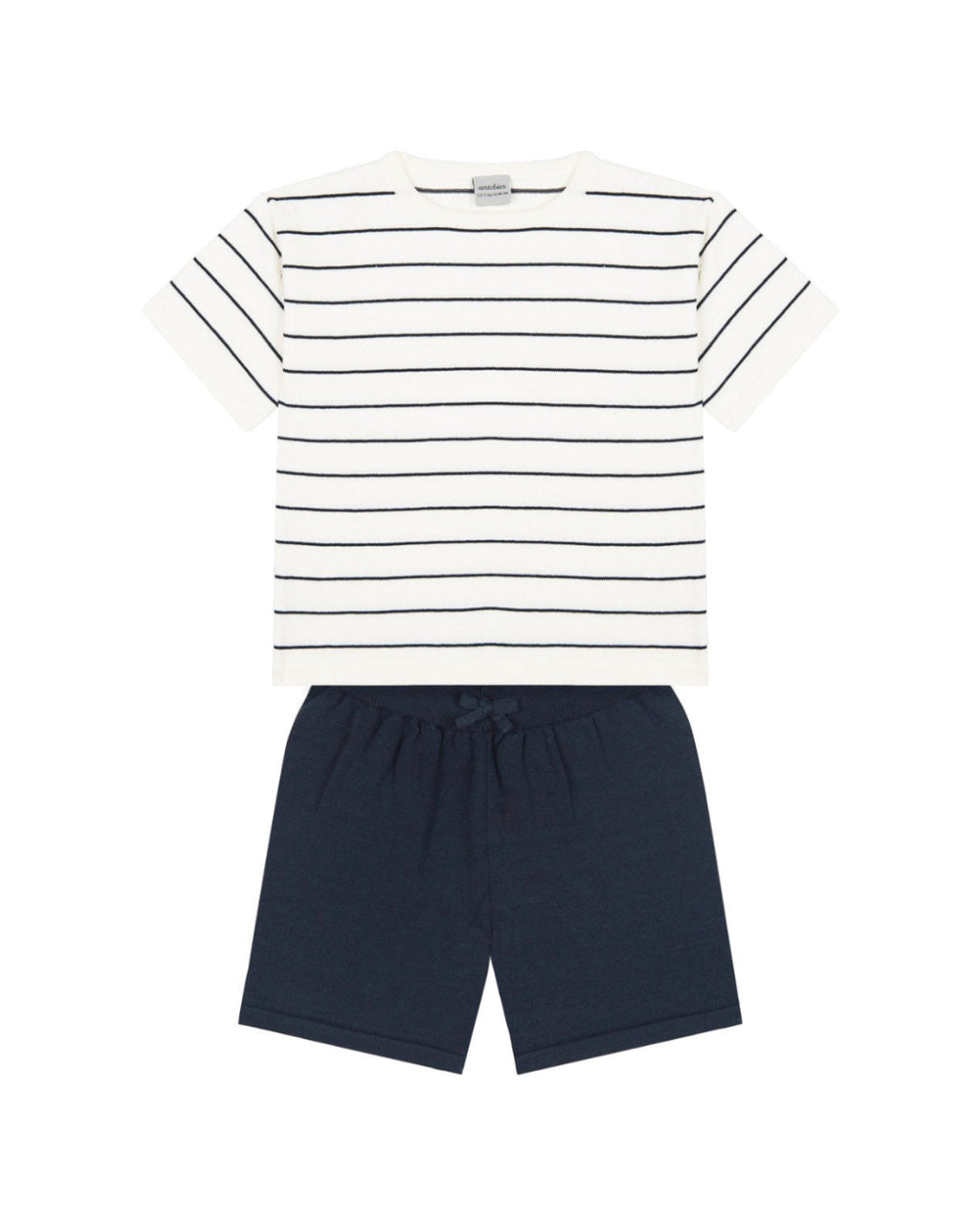 Navy Striped White Knit Short Set image 1
