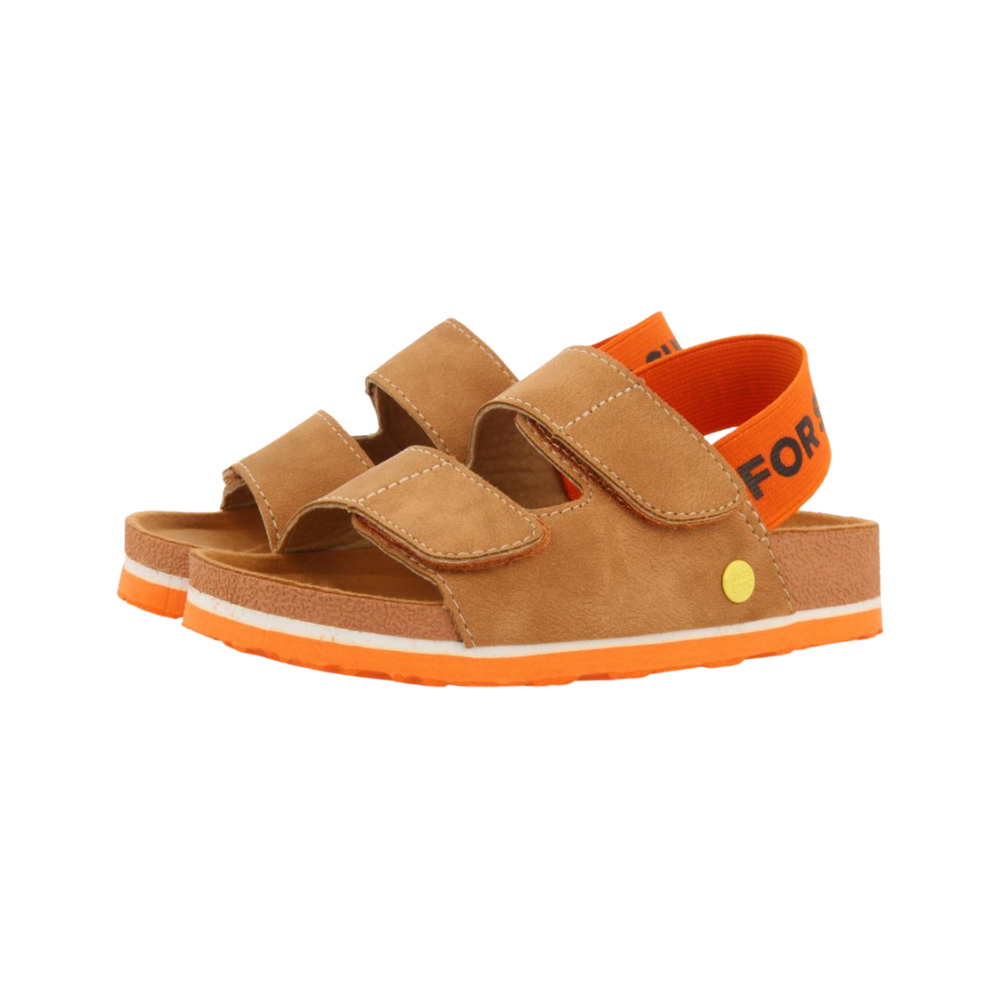 Courgis Boys Tan Footbed Sandals With Orange Details And Text image 0