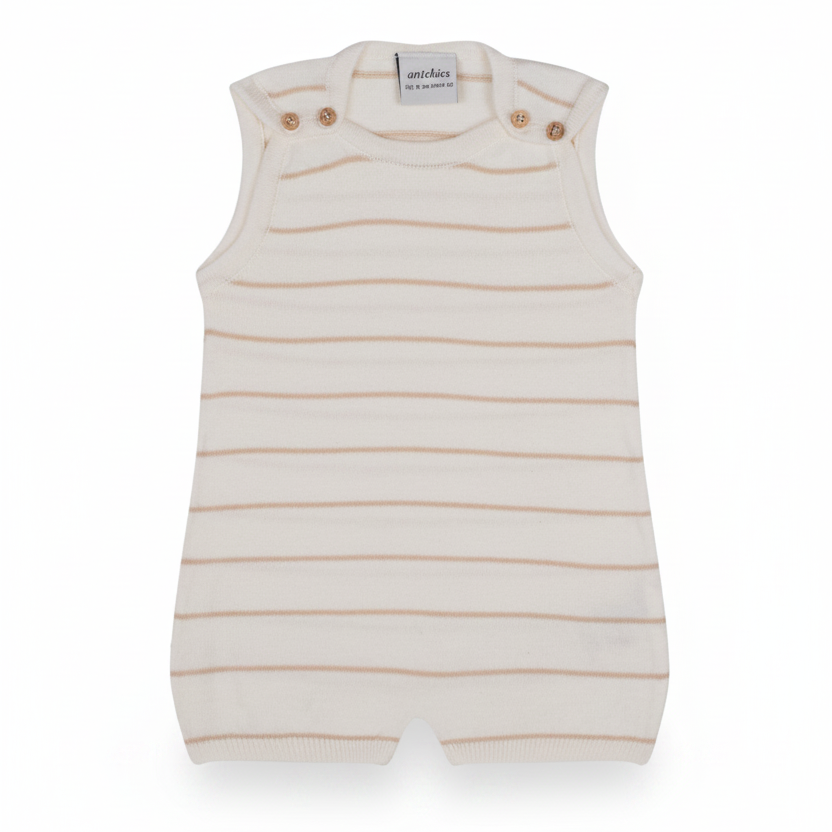 Beige Striped White Knit Playsuit