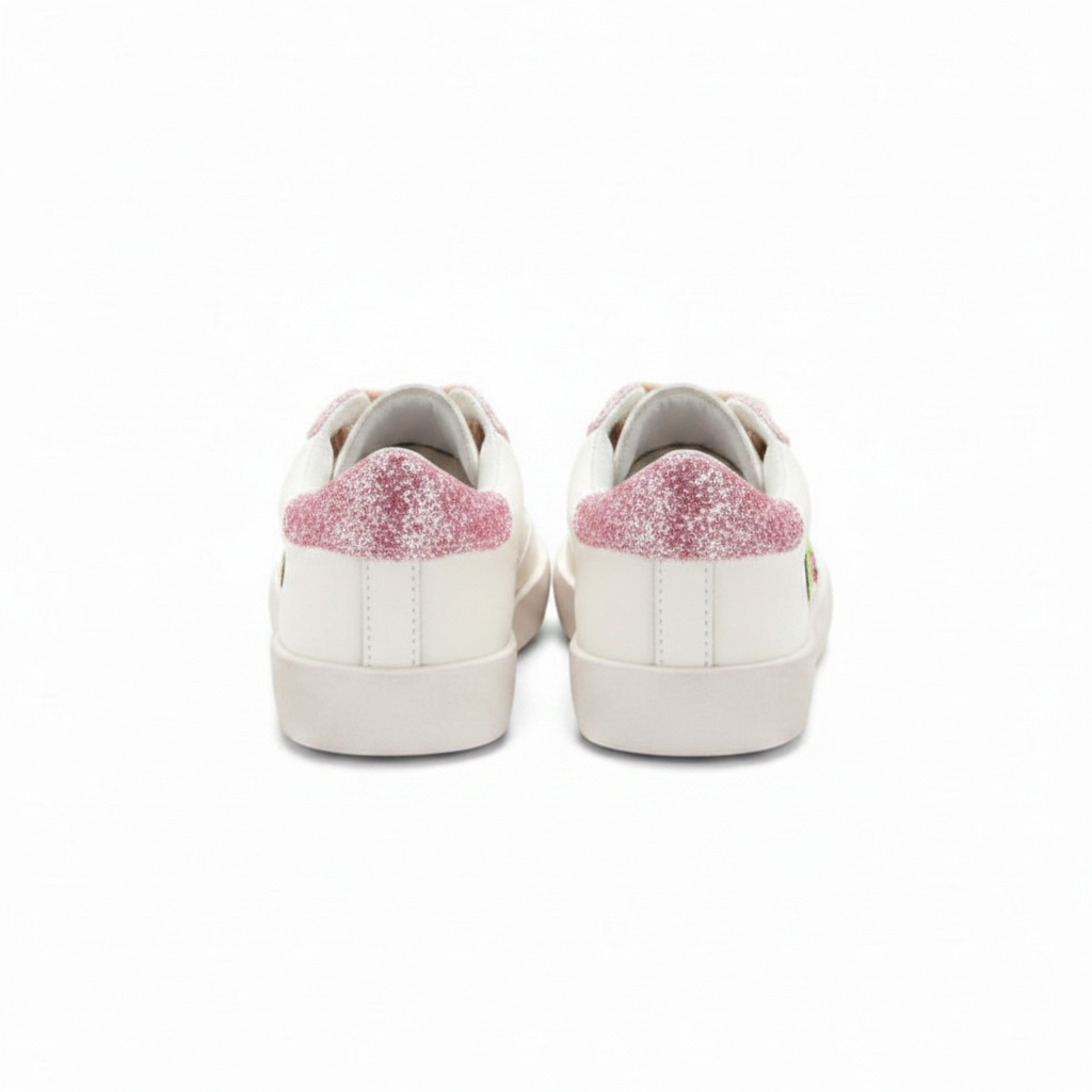 Charlotte Smiley Face Fuzzy Patch Sneakers