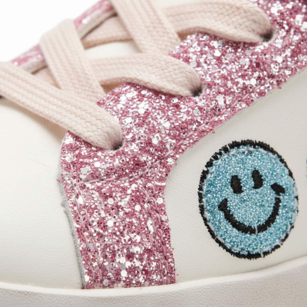 Charlotte Smiley Face Fuzzy Patch Sneakers