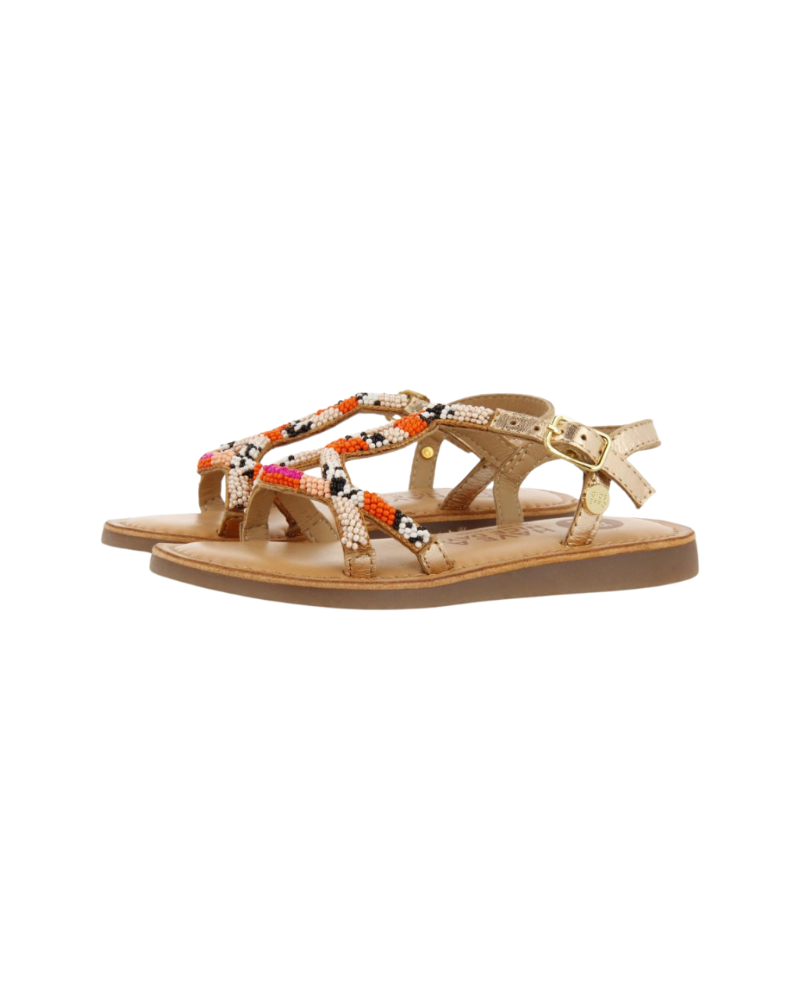 Calapan Girls Leather Sandals With Pink Geometric Embroidery image 0