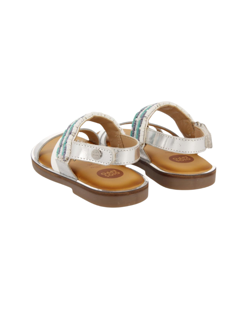 White Leather Sandals With Blue Stone Details For Girls Boquira image 1