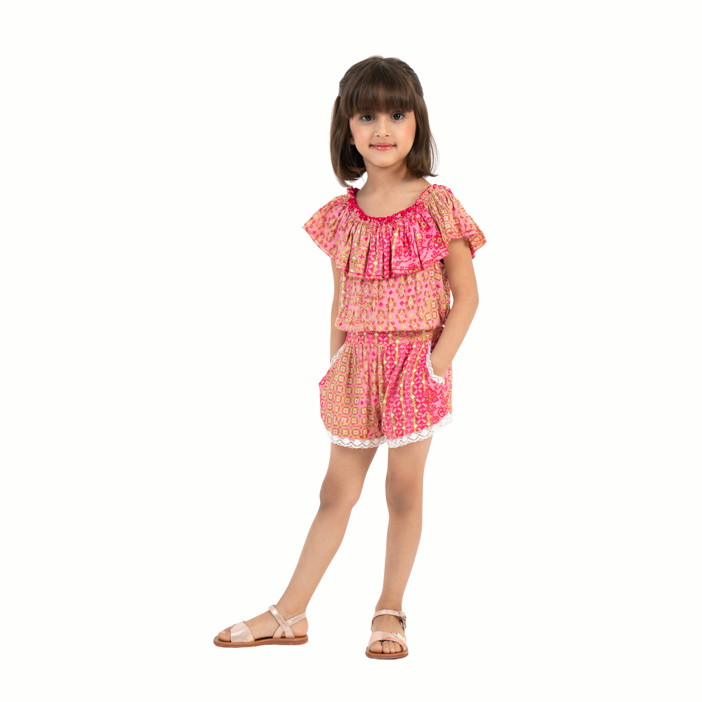 Short Jumpsuit Bella V Kids Pink Verti Batik image 0