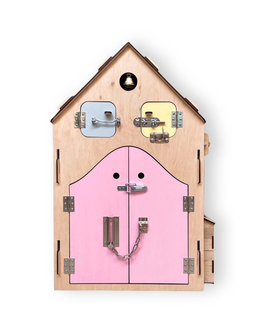 Large Busy Board House (multicolored with a pink door) image 6