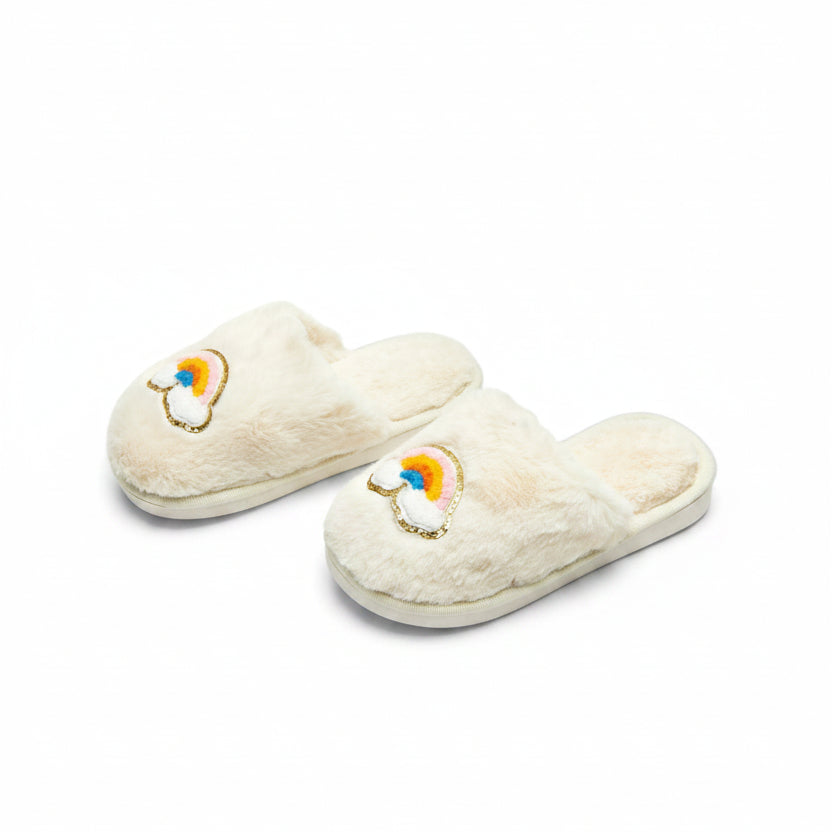 Cali Rainbow Fuzzy Slippers
