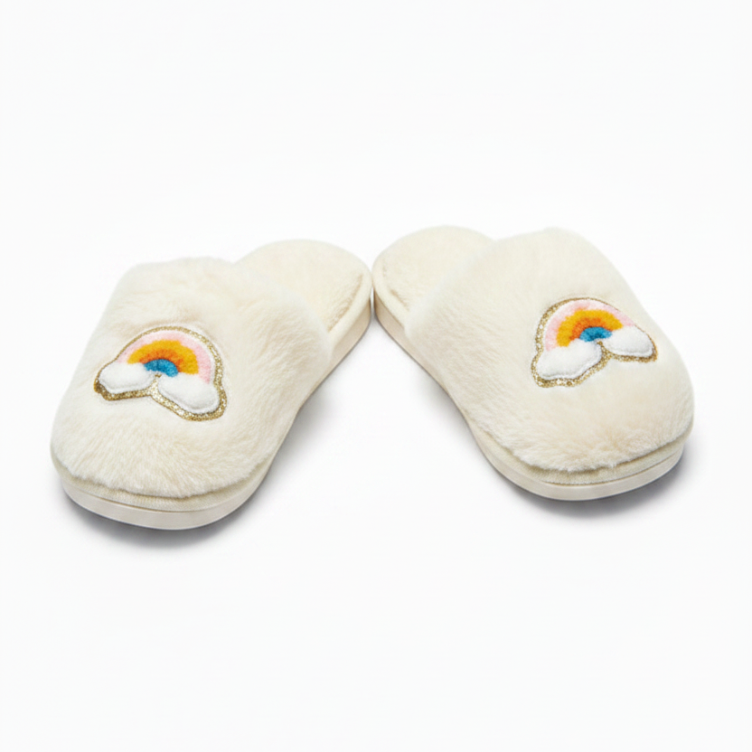 Cali Rainbow Fuzzy Slippers