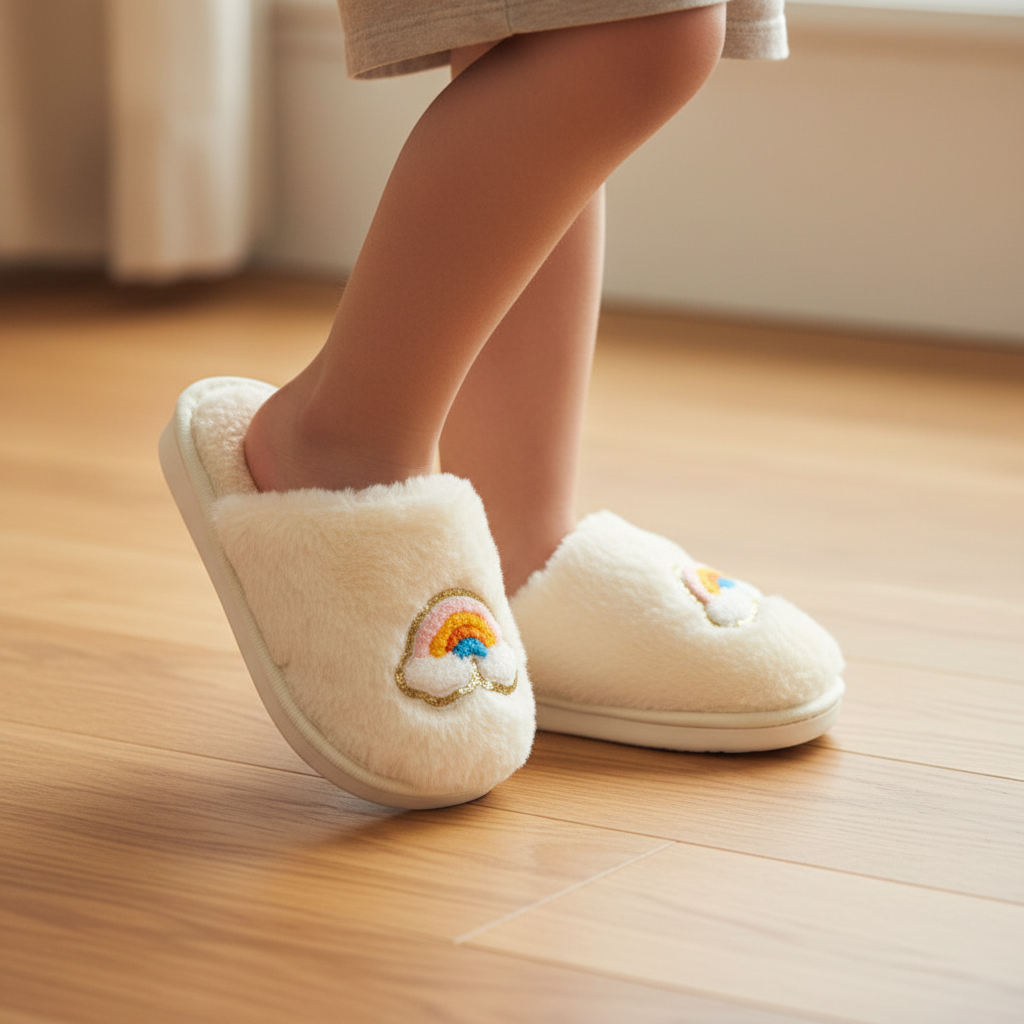 Cali Rainbow Fuzzy Slippers