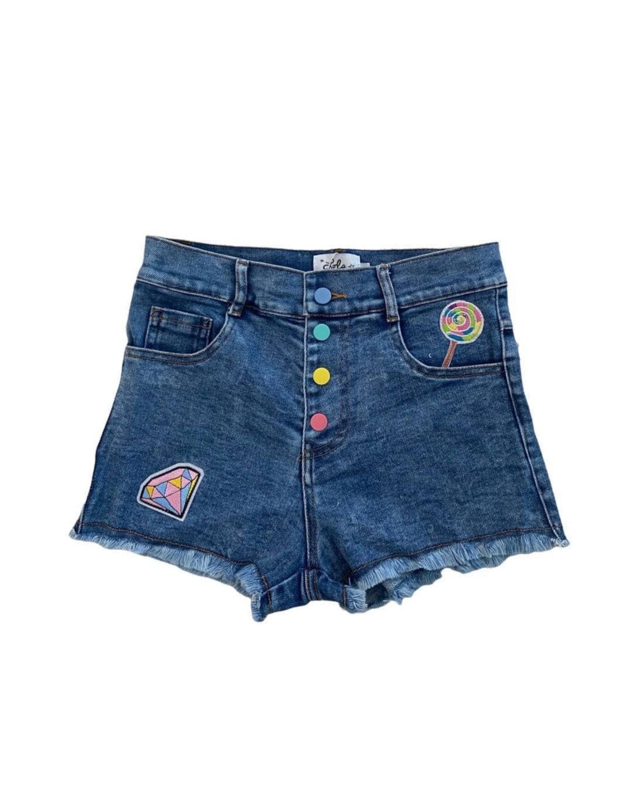 Rainbow Buttons Denim Shorts image 2