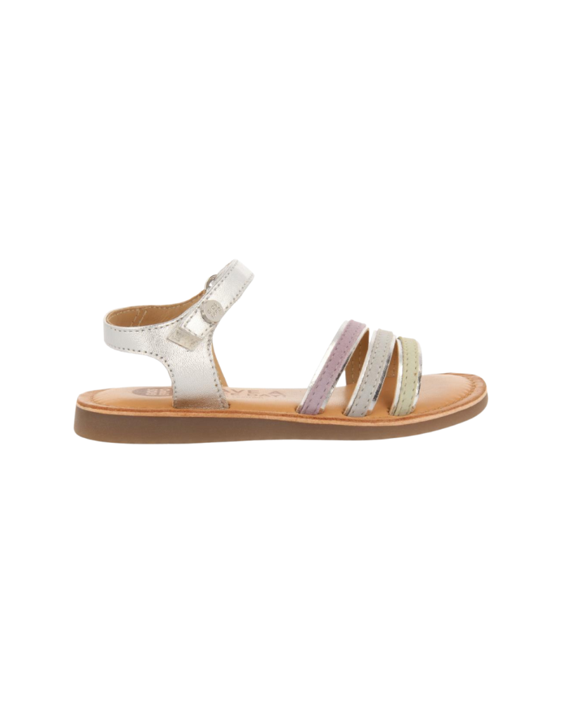 Angeja Girls Silver Sandals With Metallic Piping image 1