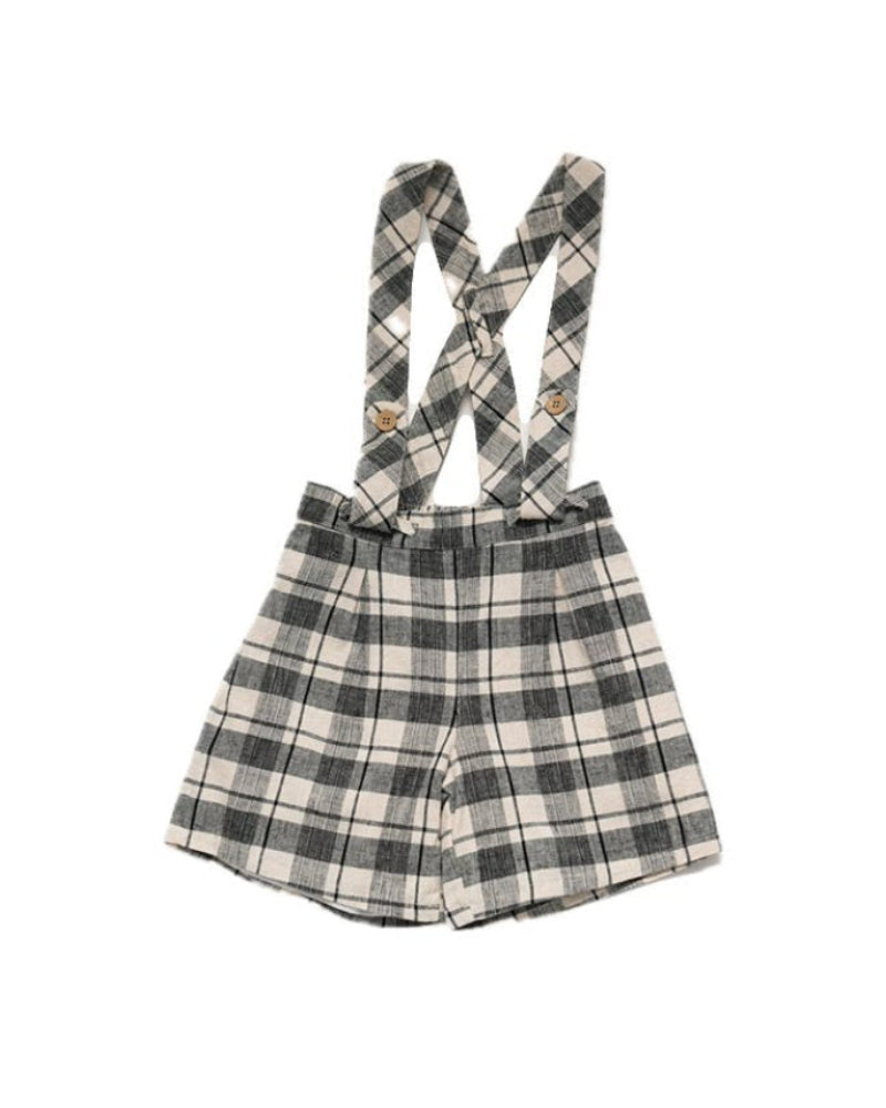Black And Ivory Plaids Nature Shorts With Suspenders image 0