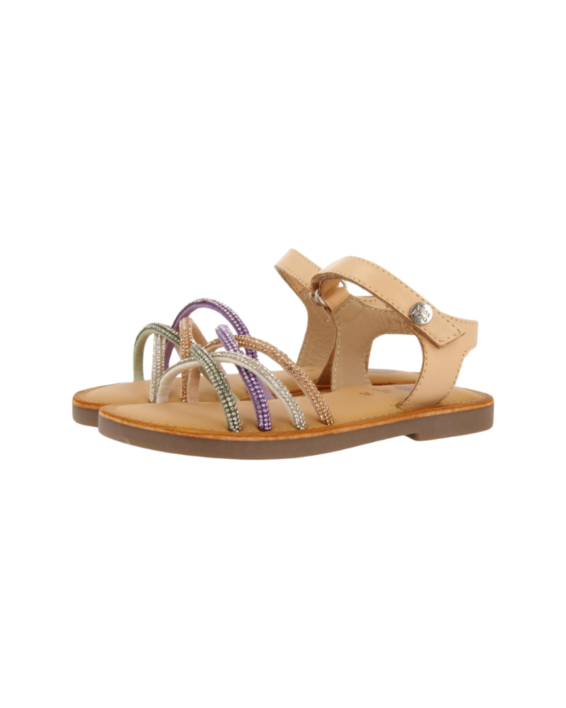 Nude Sandals With Multicolor Rhinestones Straps For Girl Affile image 0