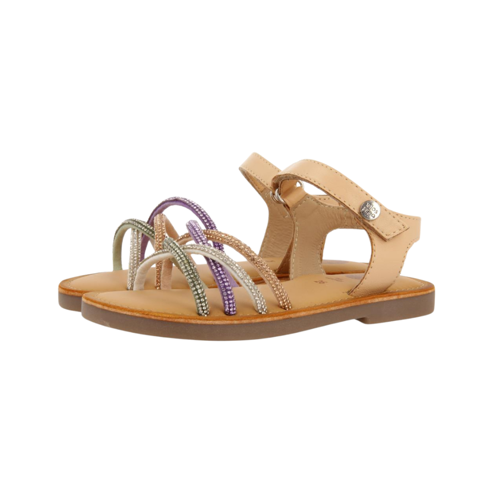 Nude Sandals With Multicolor Rhinestones Straps For Girl Affile image 0