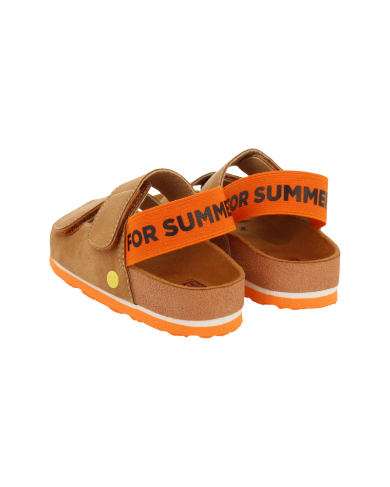 Courgis Boys Tan Footbed Sandals With Orange Details And Text image 2
