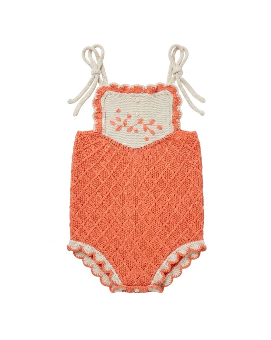 Coral Embroidered Romper