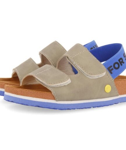 Courgis Boys Tan Footbed Sandals With Orange Details And Text