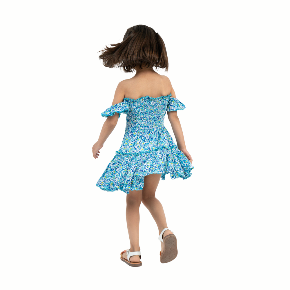 Mini Dress Aurora V Kids Blue Ocean Flowers-Blue-4