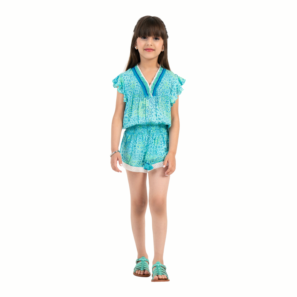 Short Jumpsuit Sasha V Kids Blue Kaktus-Turquoise-2