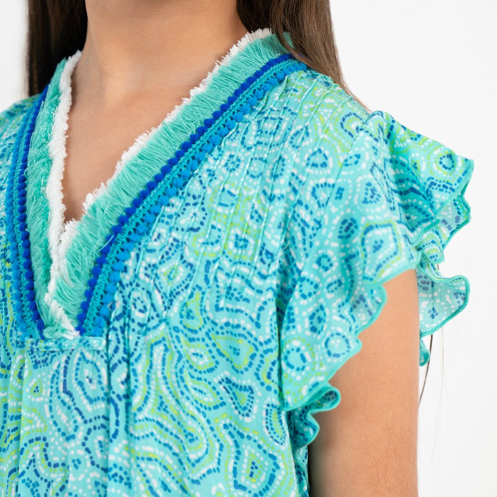 Short Jumpsuit Sasha V Kids Blue Kaktus-Turquoise-2