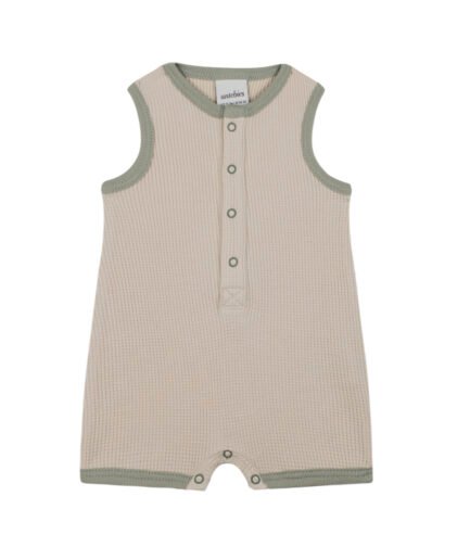 Beige Waffle Playsuit with Contrast Green