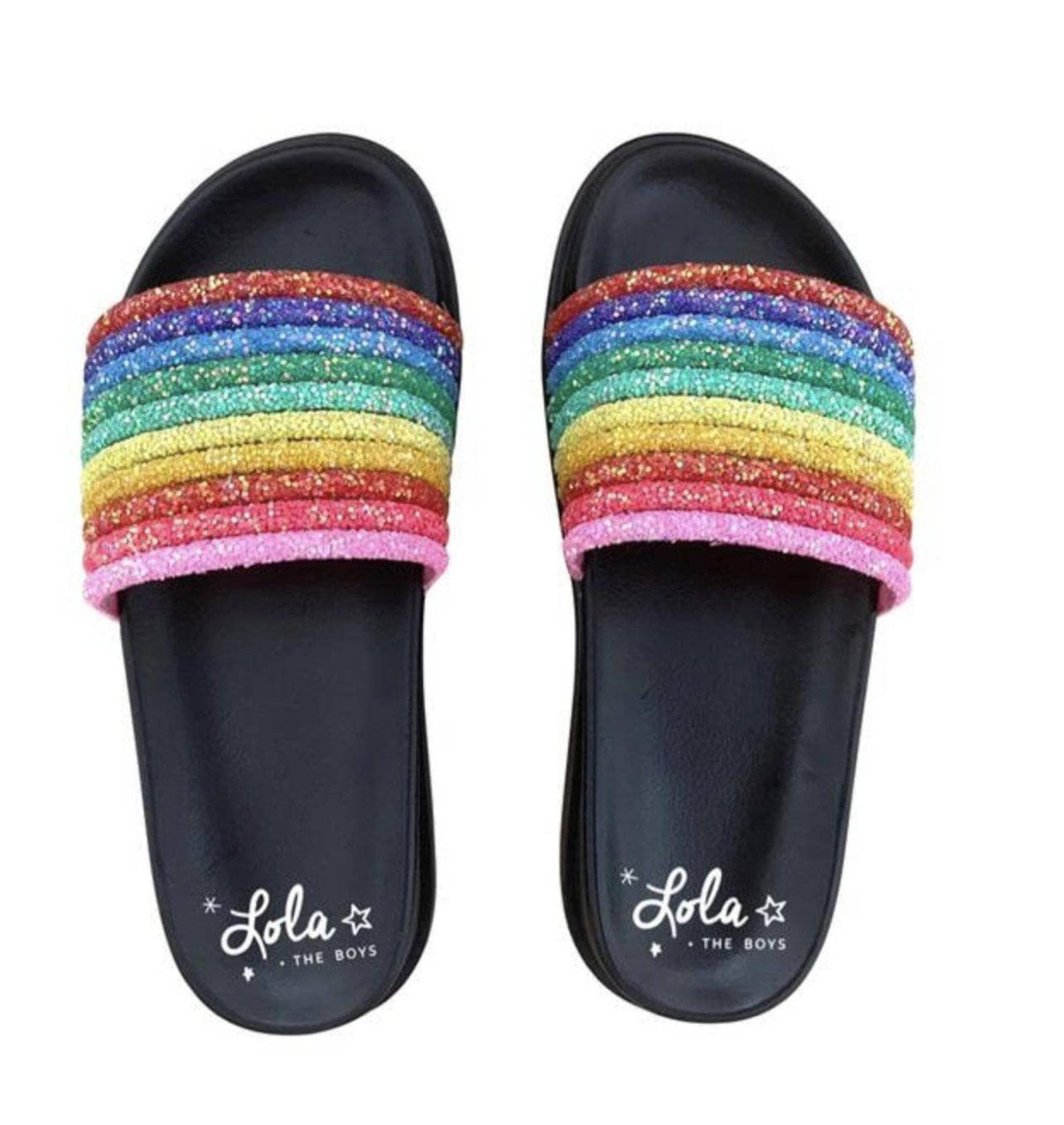 Black Glitter Rainbow Slides-Multicolor-2