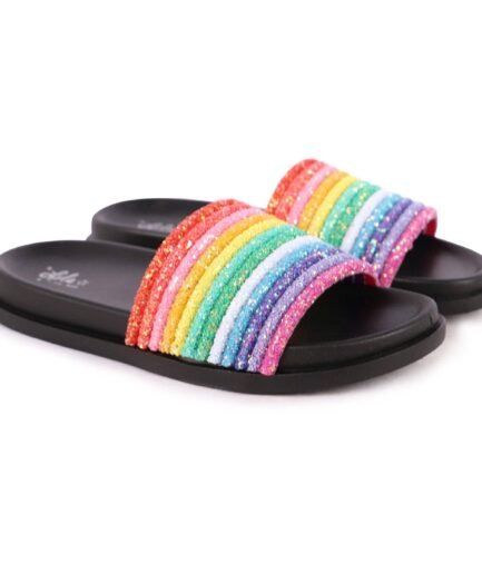Black Glitter Rainbow Slides