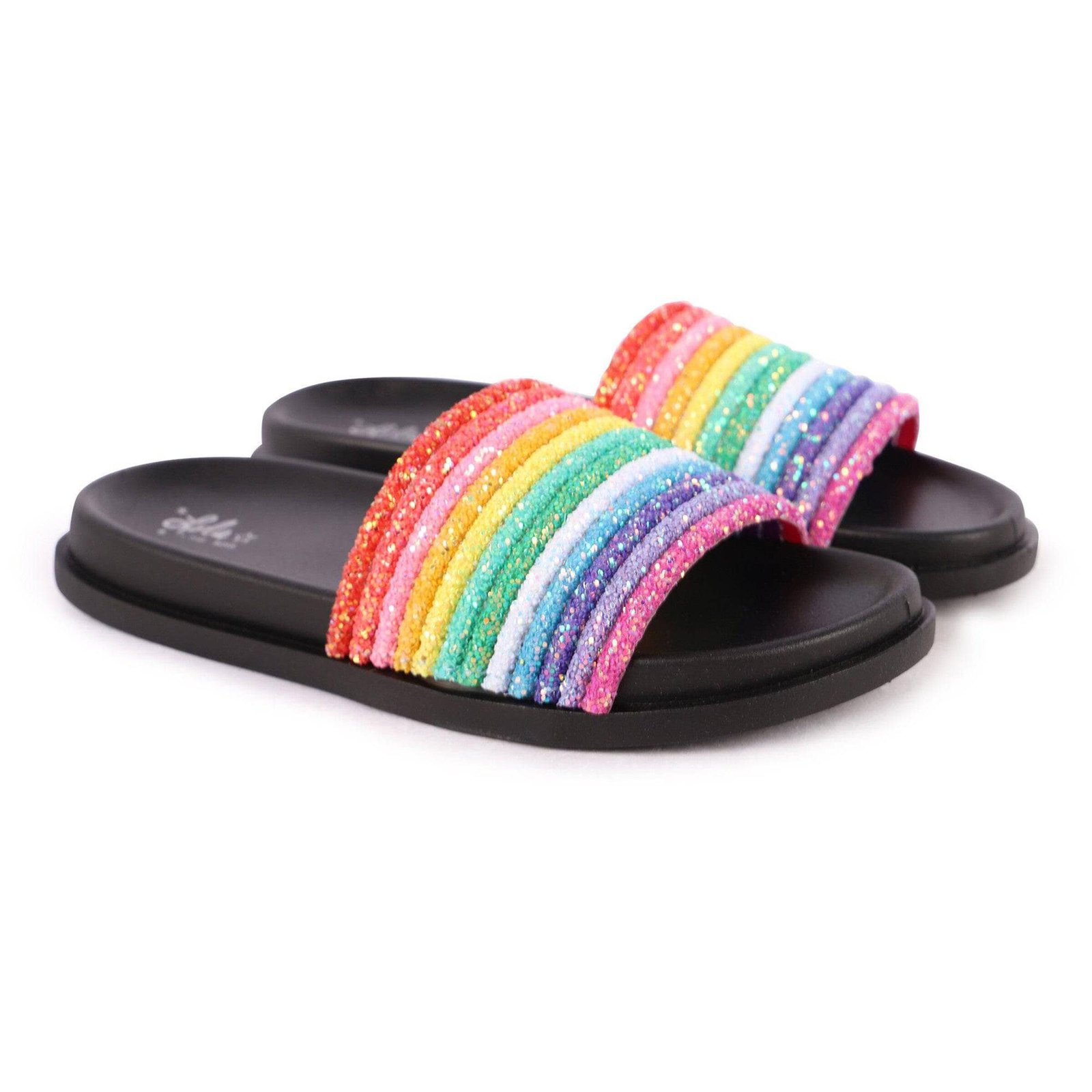 Black Glitter Rainbow Slides-Multicolor-1