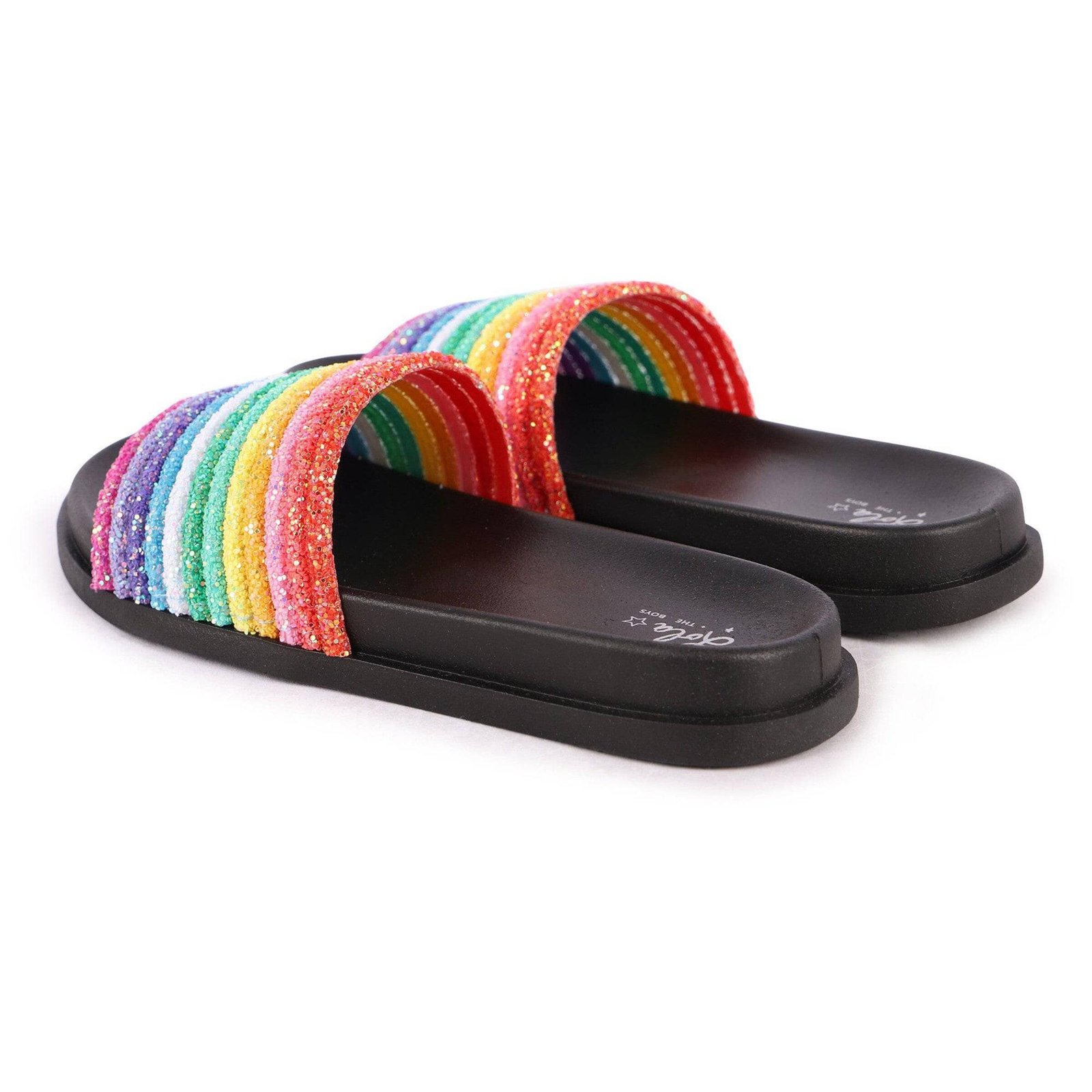 Black Glitter Rainbow Slides-Multicolor-6